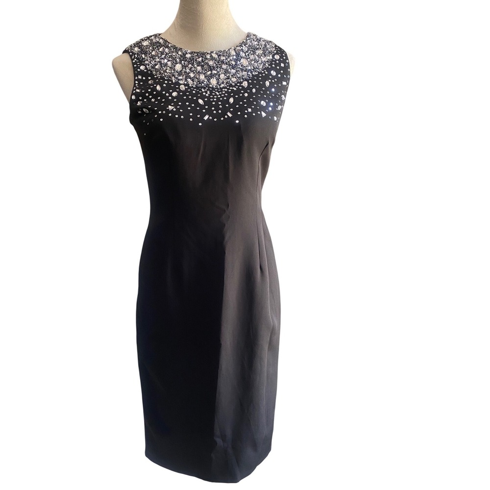 JS Collections Corinne Beaded Cocktail Dress Black Silver Sequin 1000SD NWT